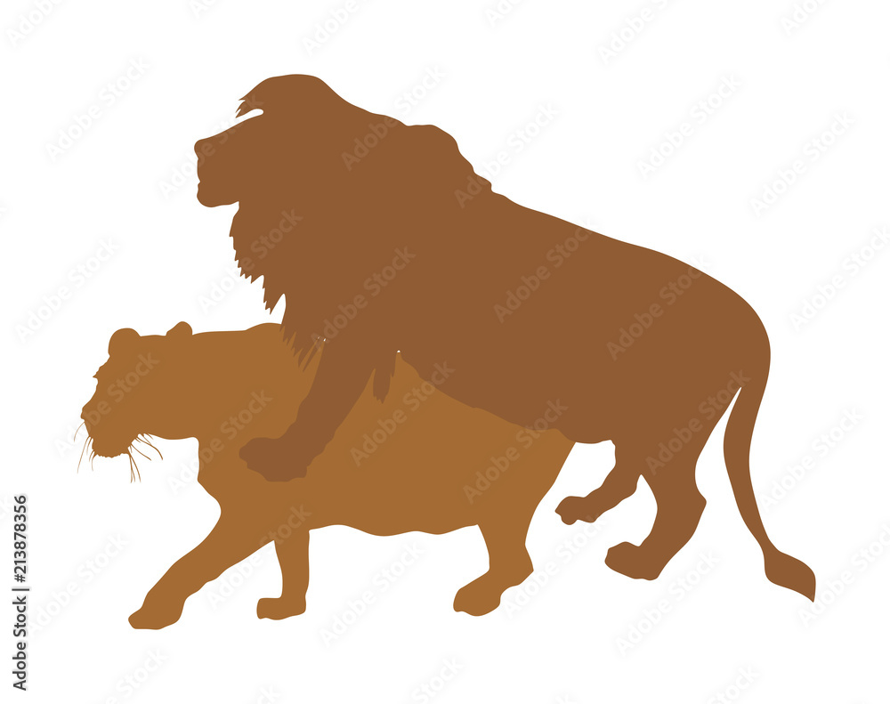 Sex lion vector silhouette illustration isolated on white background. A  pair of mating lions in love having sex. Male and female lion tenderness.  Erotic of lion mating sex romance. Stock Vector |