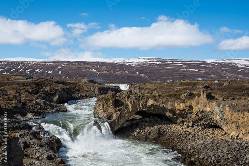 River near waterfall Godafoss in Iceland