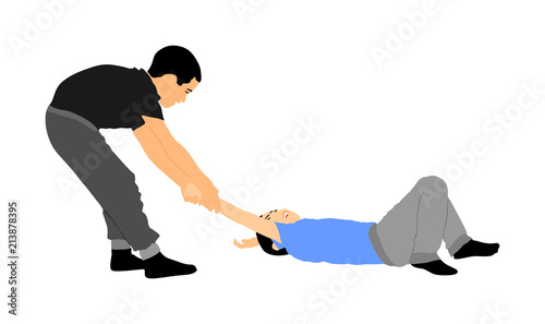 Two boys fighting vector silhouette. Two young brothers fight vector illustration. Angry kid terror. Street hitting and punching after school. Bully abused neighbor kid. Child problematic behavior. 