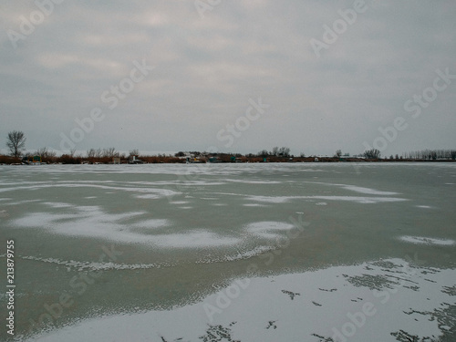 frozen lake aerial view