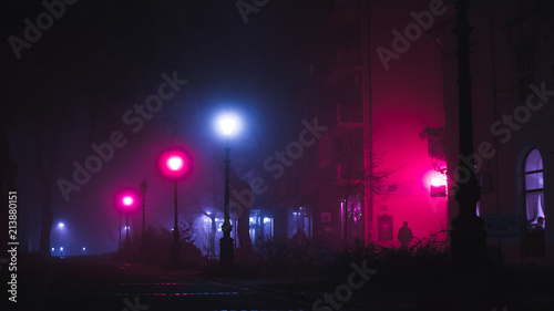 neon rainy fogy moody empty street
