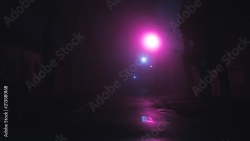 neon rainy fogy moody empty street