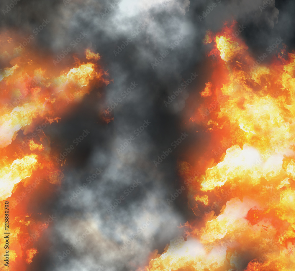 fire flames background with smoke 3d-illustration