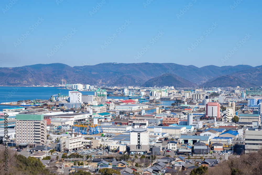 Cityscape of Sakaide port in the Seto Inland Sea,Kagawa,Shikoku,Japan