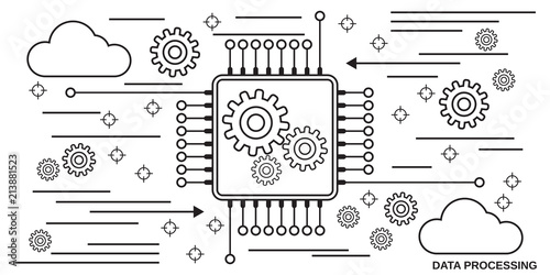 Data processing, information computing thin line art style vector concept