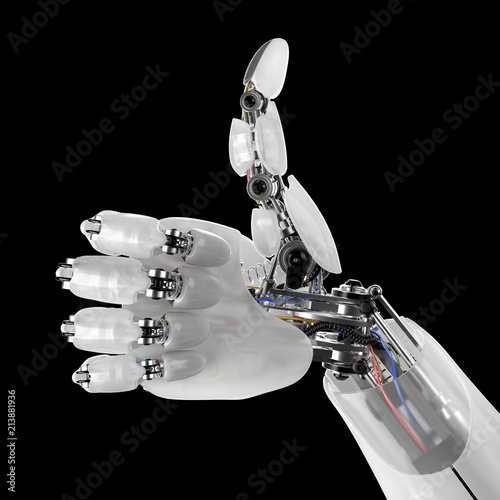 Robotic Hand Giving Thumbs Up on a Black Background. 3d render with a workpath photo