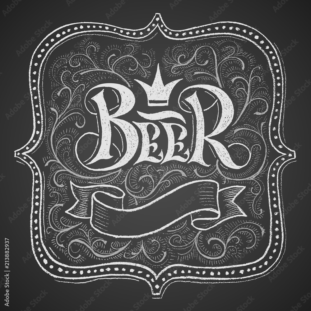 Fototapeta premium Beer lettering handwritten on chalkboard