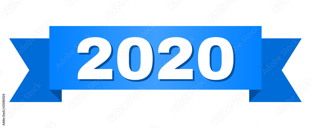 2020 text on a ribbon. Designed with white title and blue stripe. Vector banner with 2020 tag. 2020 text on a ribbon. Designed with white title and blue stripe. Vector banner with 2020 tag.