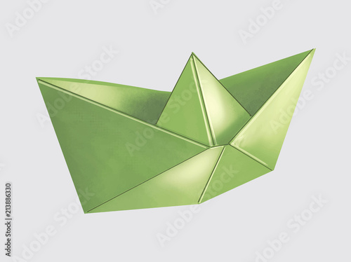 Green 3D Origami boat illustration