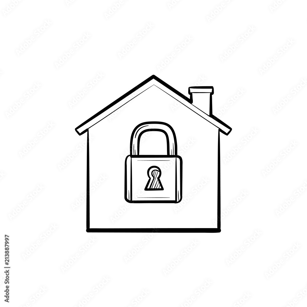 House with closed lock hand drawn outline doodle icon. Home protection with locked padlock symbol, security. Vector sketch illustration for print, web, mobile and infographics on white background. Stock Vector | Adobe House with closed lock hand drawn outline doodle icon. Home protection with locked padlock symbol, security. Vector sketch illustration for print, web, mobile and infographics on white background. Stock Vector | Adobe