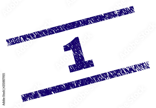 1 stamp seal watermark with distress style. Blue vector rubber print of 1 tag with unclean texture. Text tag is placed between parallel lines.