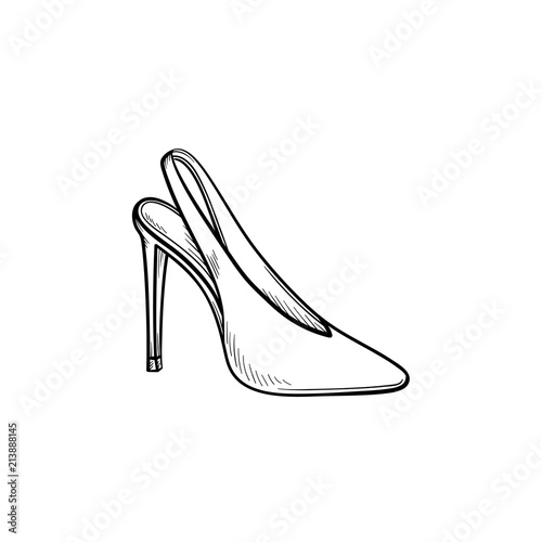 High heel shoe, slingback hand drawn outline doodle icon. Woman, lady, style, fashion, footwear, shop concept. Vector sketch illustration for print, web, mobile and infographics on white background. photo