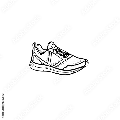 Sneaker, running shoe hand drawn outline doodle icon. Sport, style, fashion, footwear, fitness, gym concept. Vector sketch illustration for print, web, mobile and infographics on white background.