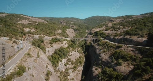 Aerial, Bridge Above De Las Palomeras Gorge, Pyrenees, Spain - graded Version photo