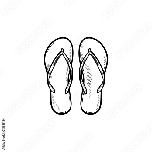 Pair of flip flop slippers hand drawn outline doodle icon. Summer vacation, sandals, holidays, shoe concept. Vector sketch illustration for print, web, mobile and infographics on white background.