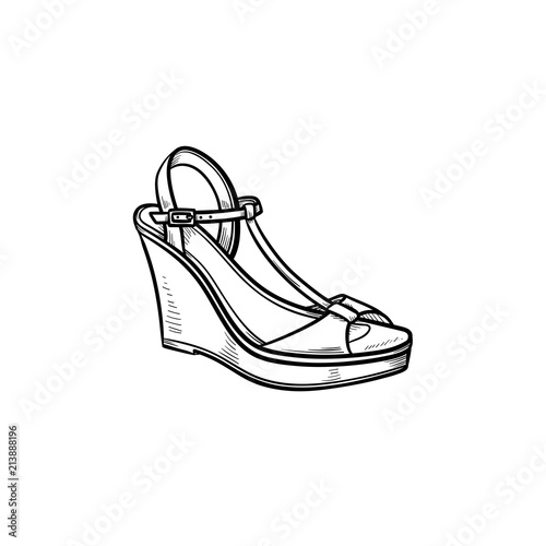Women wedge sandal hand drawn outline doodle icon