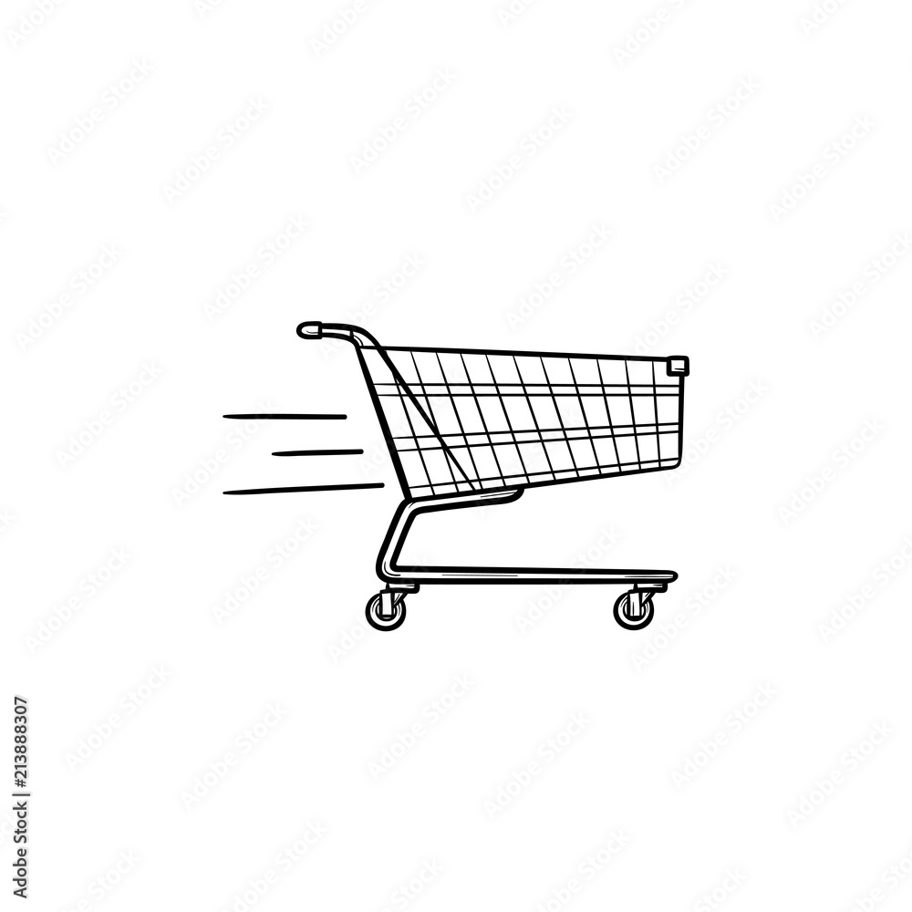 Fast delivery shopping cart hand drawn outline doodle icon. Market