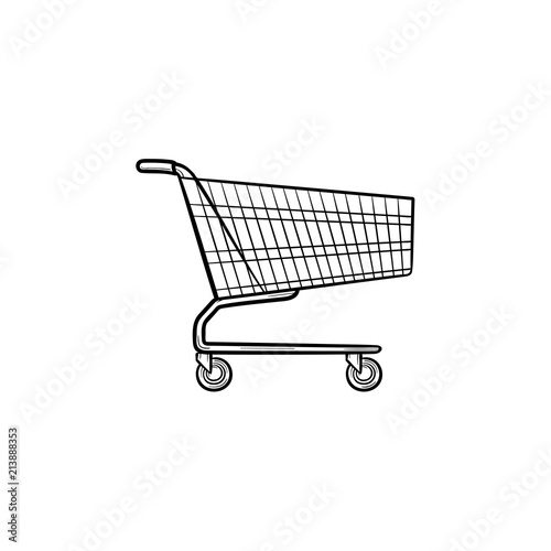 Supermarket shopping cart hand drawn outline doodle icon. Sale, business, e-commerce, market, trade concept. Vector sketch illustration for print, web, mobile and infographics on white background.