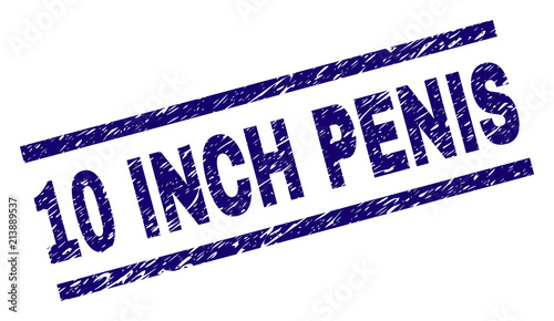 10 INCH PENIS stamp seal watermark with grunge style. Blue vector rubber print of 10 INCH PENIS tag with grunge texture. Text title is placed between parallel lines.