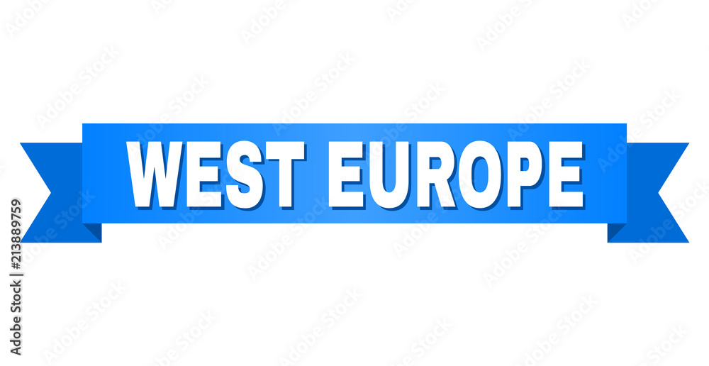 WEST EUROPE text on a ribbon. Designed with white title and blue stripe. Vector banner with WEST EUROPE tag. WEST EUROPE text on a ribbon. Designed with white title and blue stripe. Vector banner with WEST EUROPE tag.