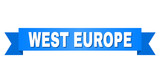 WEST EUROPE text on a ribbon. Designed with white title and blue stripe. Vector banner with WEST EUROPE tag.