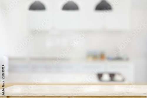 Empty marble top table in kitchen room background.