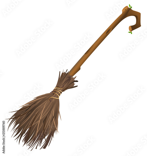 Old magic broom on which witch flies