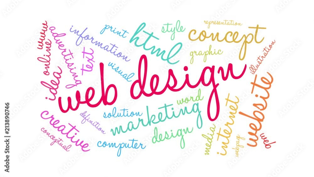Web Design animated word cloud on a white background. Web Design animated word cloud on a white background.