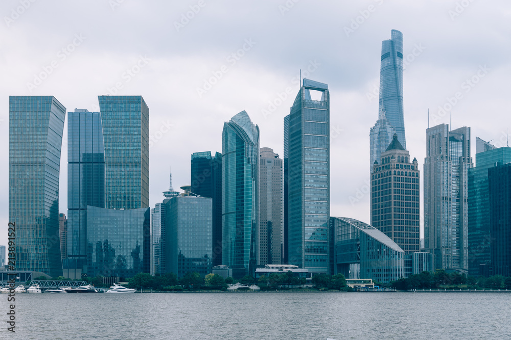 the bund skyline with shanghai world financial center,shanghai,china.