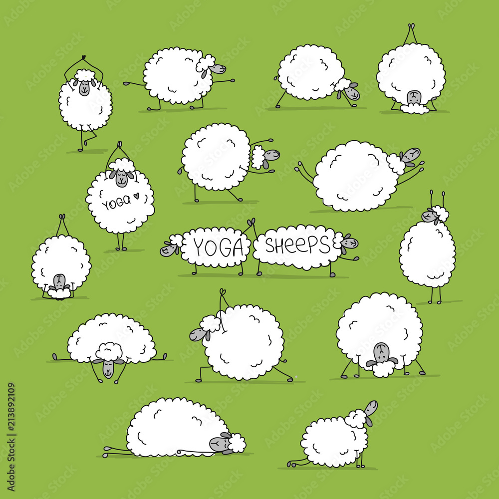 Fototapeta premium Śmieszne owce robi joga, szkic do projektowania