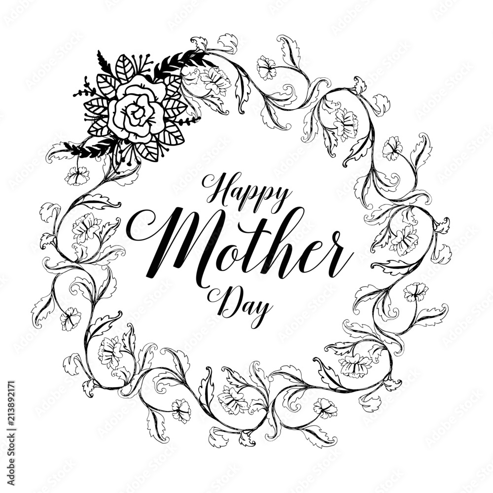 Happy mothers day card. Bright spring concept illustration with hand drawing flowers in vector