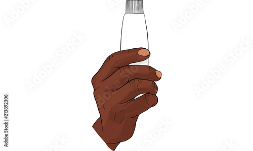 hand holding lotion tube vector