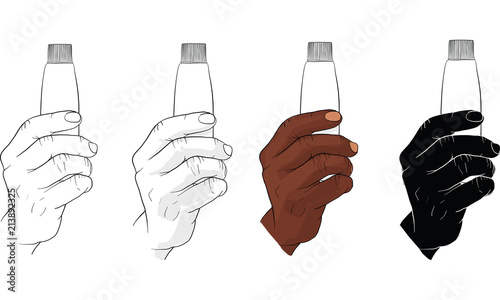hand holding lotion tube vector
