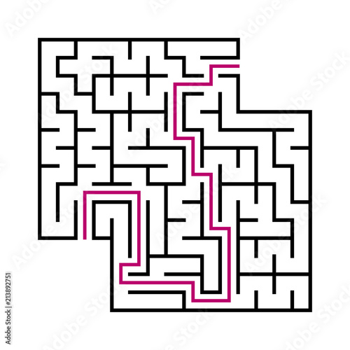 Black square maze for children. Simple flat vector illustration isolated on white background. With the answer. With a place for your images.