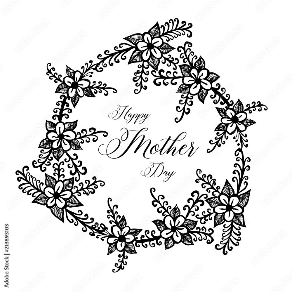 Naklejka premium Happy Mother's Day text with flowers on red background. Hand drawn lettering as Mother's day logo, badge, icon