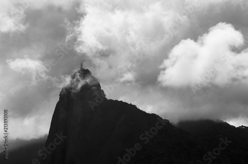 Christ the Redeemer statue in black and white