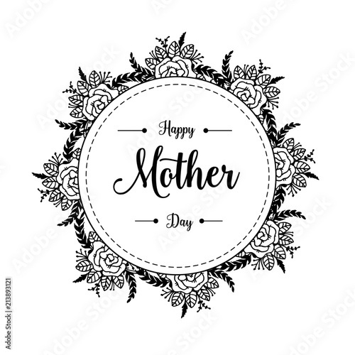 Happy Mother's Day text with flowers on red background. Hand drawn lettering as Mother's day logo, badge, icon