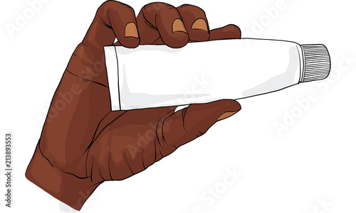 hand holding lotion tube vector
