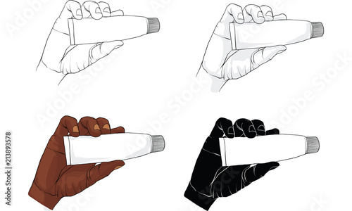 hand holding lotion tube vector