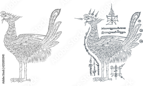  Thai traditional painting, tattoo, cracked colour painting