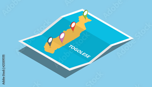 togolese togo africa explore maps with isometric style and pin location tag on top
