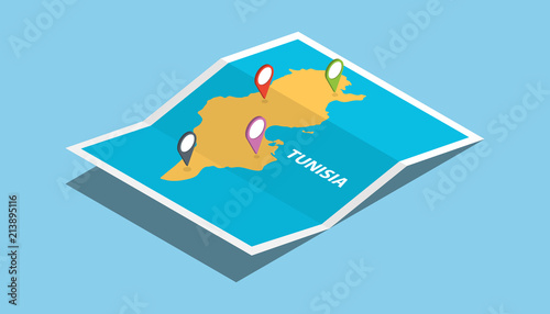 tunisia africa explore maps with isometric style and pin location tag on top