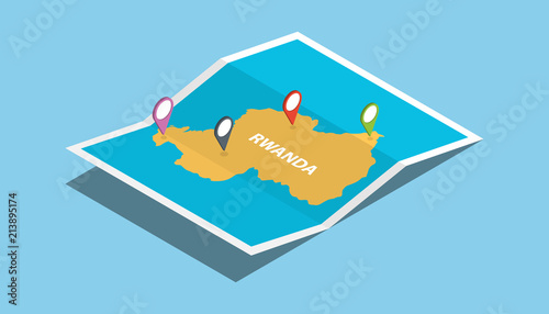 rwanda africa explore maps with isometric style and pin location tag on top