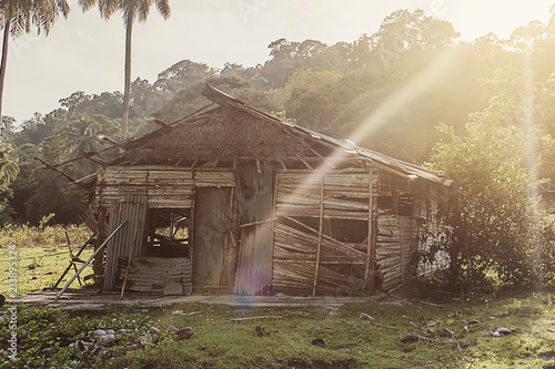 Rustic old shack in the jungle rainforest in South East Asia