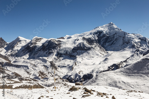 Stunning mountain view near the top of the Thorung La pass in the Himalayas along the Annapurna circuit trekking in Nepal