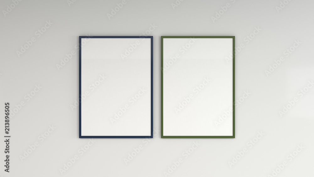 Blank white poster in colorful frame on the wall
