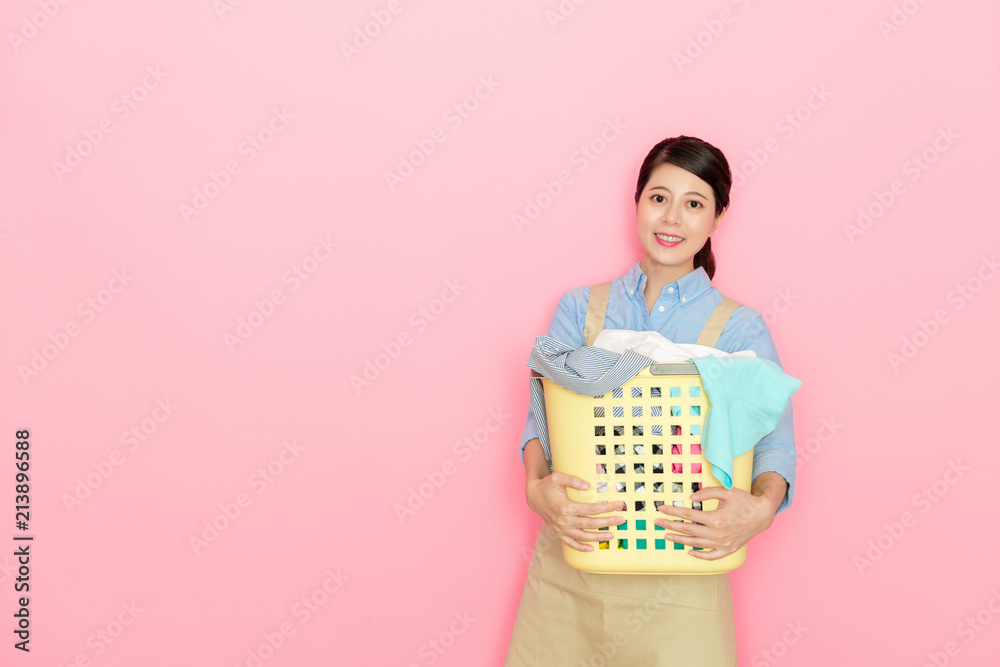 Japanese housewife holding a basket