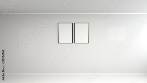 Blank white poster in colorful frame on the wall
