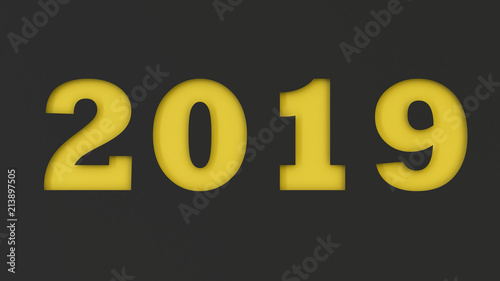 Yellow 2019 number cut in black paper