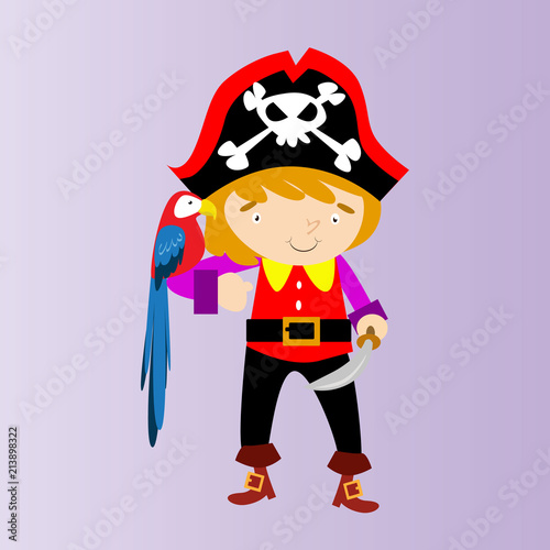 happy cute kids pirate seaman robber sailor burglar buccaneer parrot cartoon character